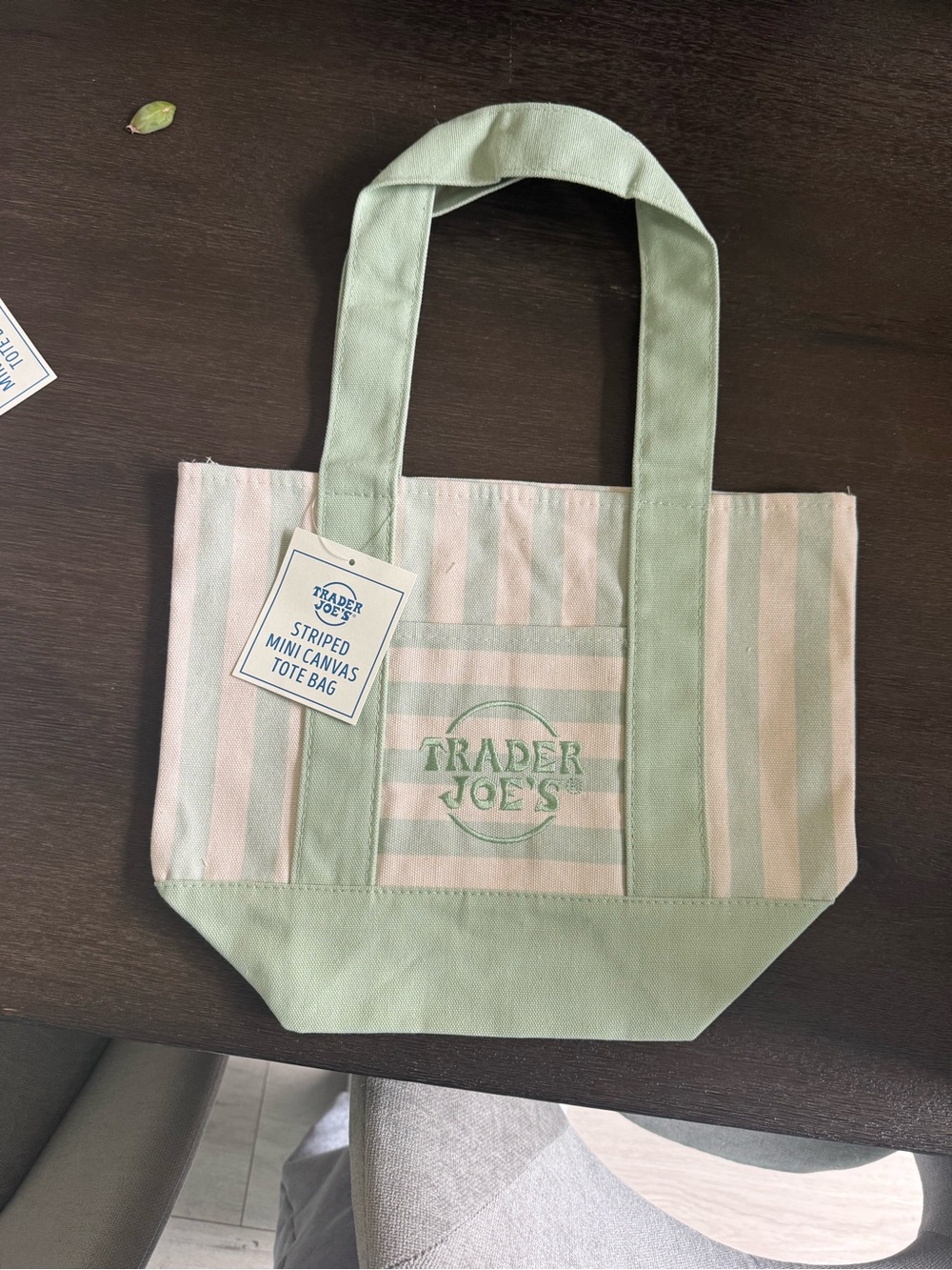 Trader Joe’s Green & Cream Striped Mini Tote